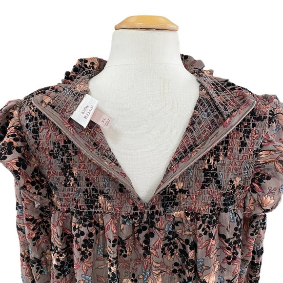 Knox Rose Floral Velvet Burnout Shirt Smocked Victorian Dark Fairy Whimsigoth-XL - Picture 13 of 16